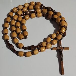 Vintage Wooden Bead Rosary with Crucifix 37 Inches